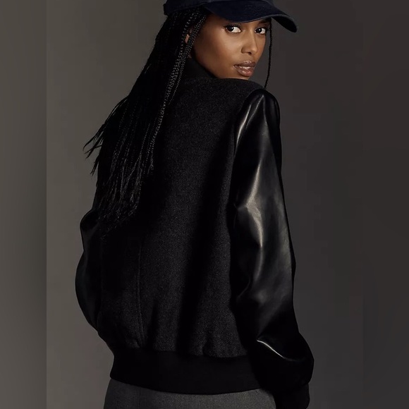 Anthro 7 For All Mankind Bomber Jacket Avec les Filles Strong Shoulder Bomber - Picture 10 of 16